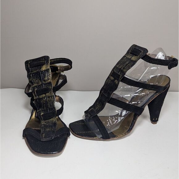 unique vintage shoes, Io & To italian leather heels, Crocodile print gladiator - Picture 2 of 13